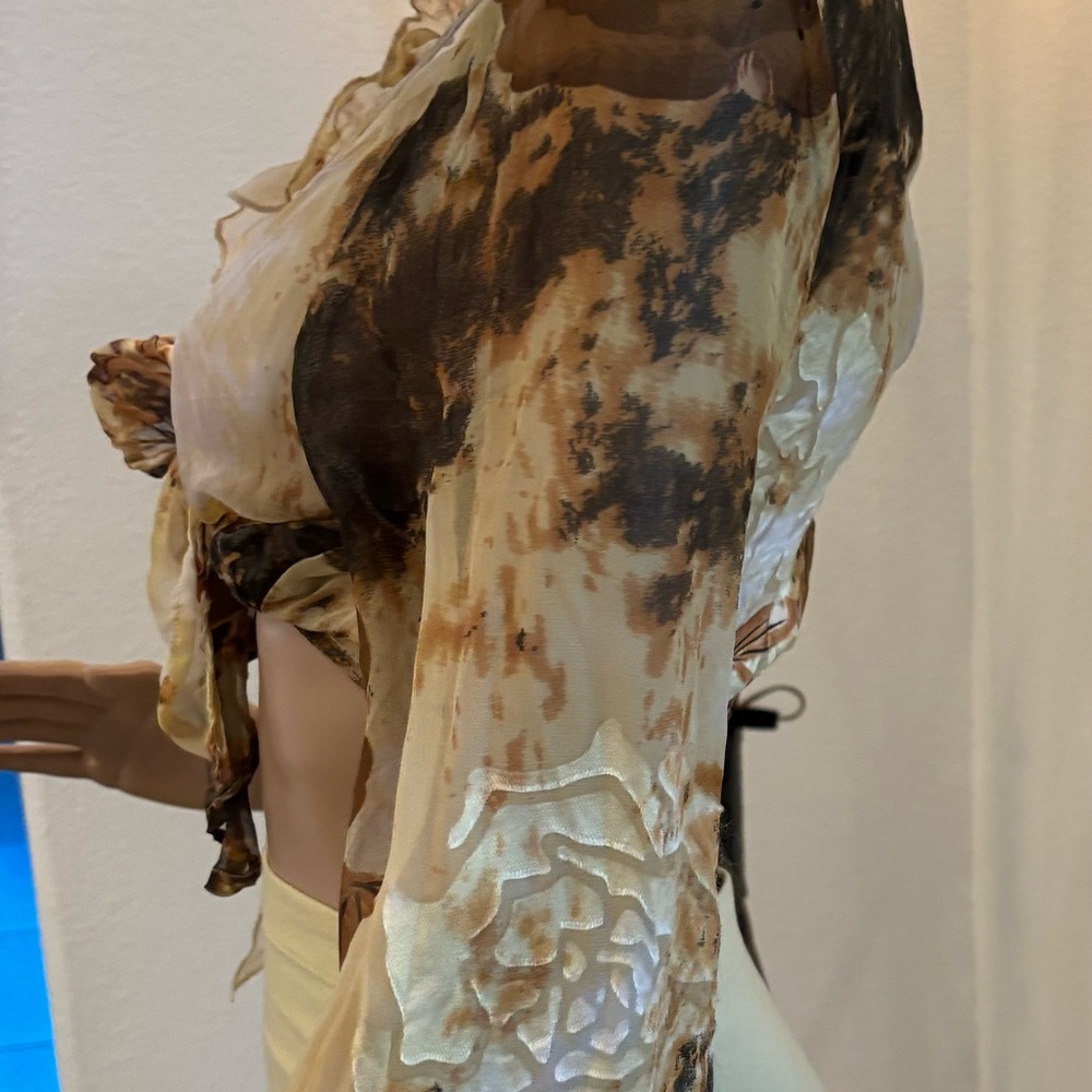 JohnPaulRichard Sheer tie, crop Blouse/Jacket with Earthy Tones, Chiffon,Bella - Picture 5 of 11